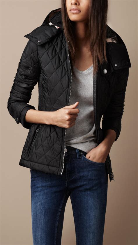 Lyst Burberry Brit Hooded Quilted Jacket In Black