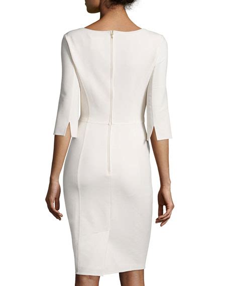 Carolina Herrera 34 Sleeve Round Neck Sheath Dress White