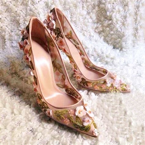 Womens High Heels Pointed Toe Mesh Pumps Wedding Floral Dress Shoes