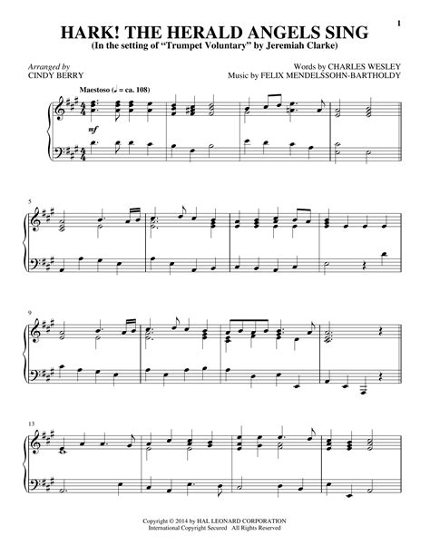 Hark The Herald Angels Sing Sheet Music Cindy Berry Piano Solo