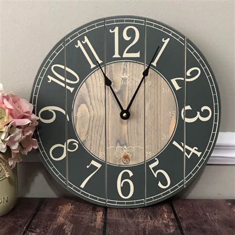 12 Inch Wooden Farmhouse Clock Arabic Numbers Rustic Wall Etsy
