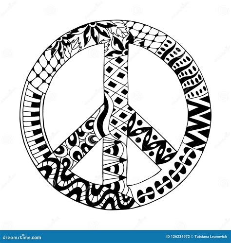 Hippie Vintage Peace Symbol In Zentangle Style Stock Vector