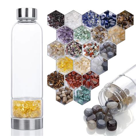 Natural Crystal Gemstone Water Bottle Healing Elixir Crystal Gem Infused Crystal Glass Water