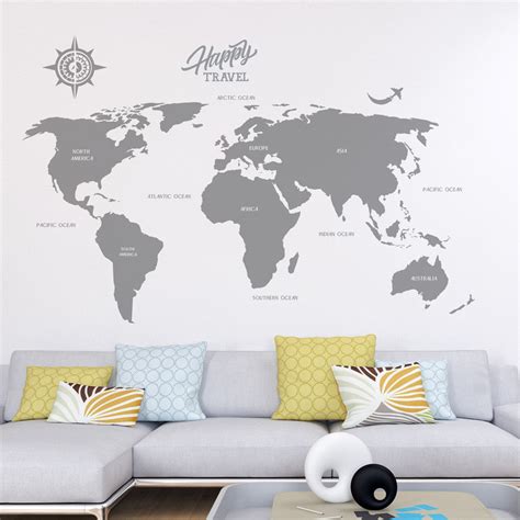 Large World Map Decal Vinyl Wall Stickers Royalwallskins