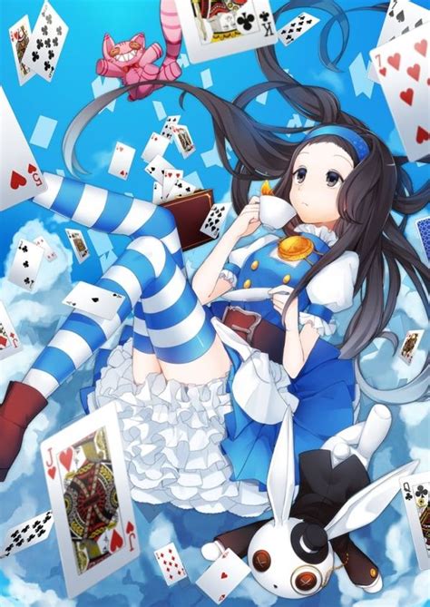 Anime Art Alice In Wonderland Alice Cheshire Cat White