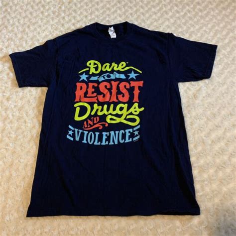 Dare To Resist Drugs And Violence Mens Medium Blue Graphic Tee Shirt