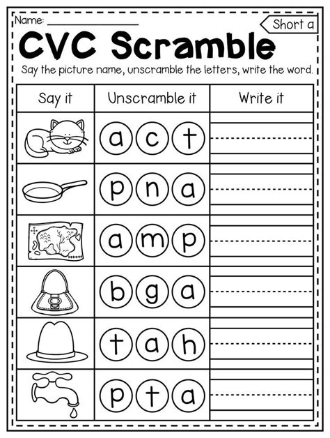 Unscrambling the letters is not only fun, but it may improve your children's spelling skills. CVC word scramble worksheet for short a words. This packet ...