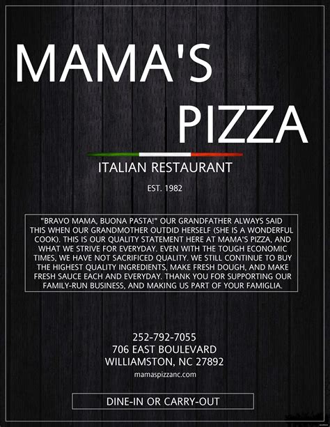 Menu Mamas Pizza