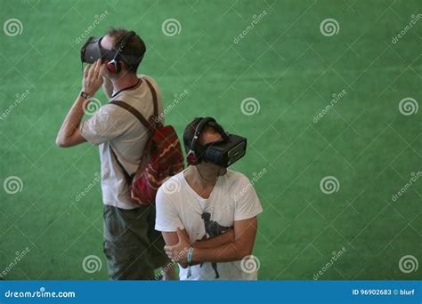 People Testing Vr Devices Are At Arts Festival Editorial Stock Photo Image Of Gesturing