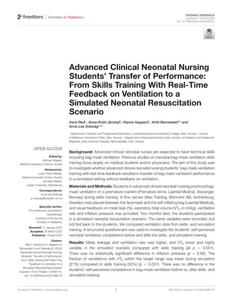 Pdf Advanced Clinical Neonatal Nursing Students Transfer Of