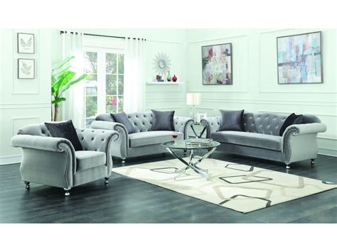 Coaster Living Room Frostine Grey Three Piece Living Room Set 551161 S3