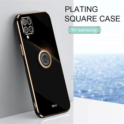 Luxury Plating Ring Holder Square Phone Case For Samsung Galaxy A12 A22