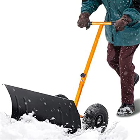 Metal Heavy Duty Snow Plow Shovel Pusher With Wheels For Driveway Large