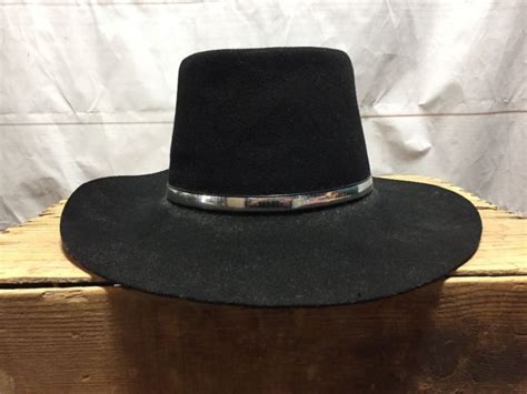 Vintage Wool Flat Brimmed Cowboy Hat With Silver Band Unique Shape
