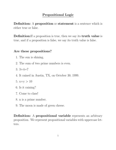 Propositional Logic Definition A Proposition Or Statement Is A