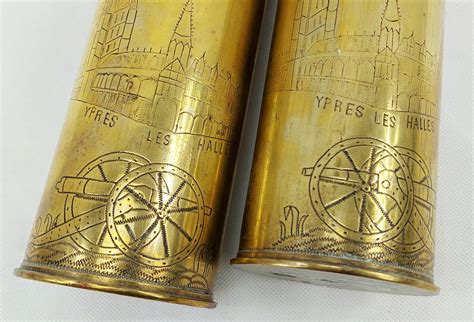 Ww1 75mm Trench Art Ypres Shell Case Pair Sally Antiques