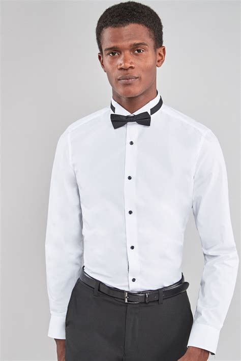Buy White Slim Fit Single Cuff Wing Collar Shirt And Black Bow Tie Set