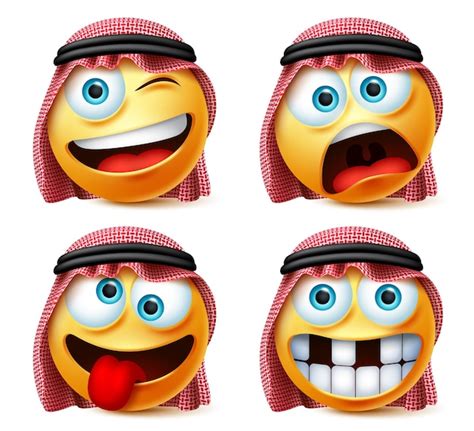 Premium Vector Saudi Arab Emoticon Vector Set Saudi Arabian Emoji