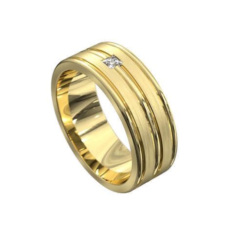 impressive polished and brushed yellow gold mens wedding ring