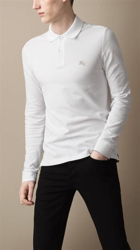 Slim fit jerseys will not only feel great on the skin but show off your hard work, allowing your defined muscles. Burberry Cotton Long Sleeve Polo Shirt in White for Men - Lyst