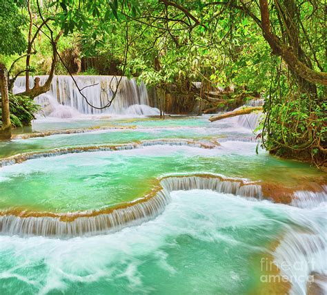 Tat Kuang Si Waterfalls Beautiful Landscape Laos Photograph By
