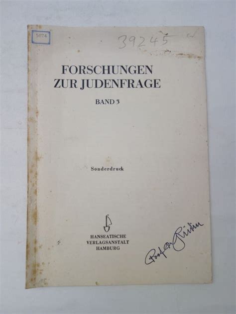 Rassenbiologie Der Juden Sonderdruck Aus Band 3 Forschungen Zur