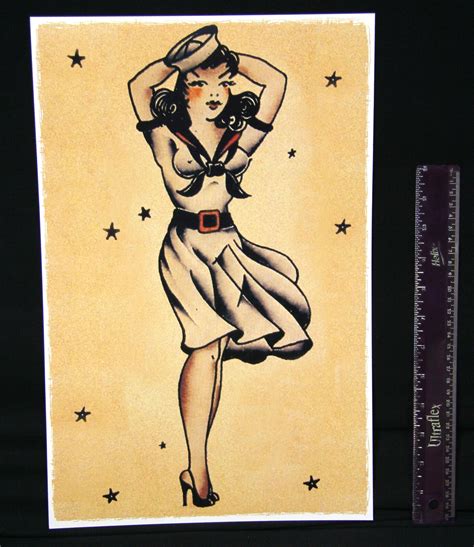 Sexy Navy Girl Vintage Sailor Jerry Traditional Style Tattoo Pin Up Poster Print Ebay