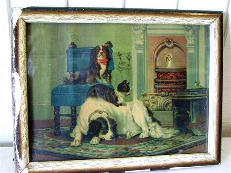 Vintage Chromolithograph Dogs And Cat Warming In Front Of Etsy