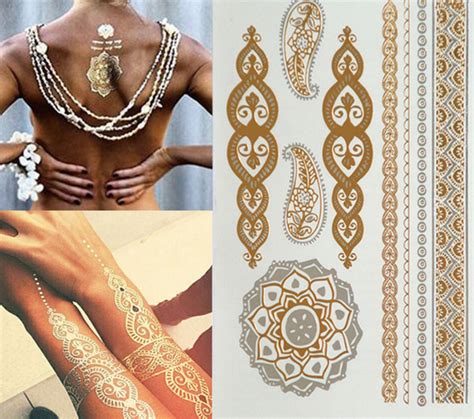 Metallic Gold Flash Jewelry Henna Tattoo Body Art Medallion Chains