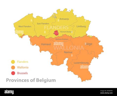 Belgium Map Provinces Of Belgium Separates Regions And Names Color Map Isolated On White