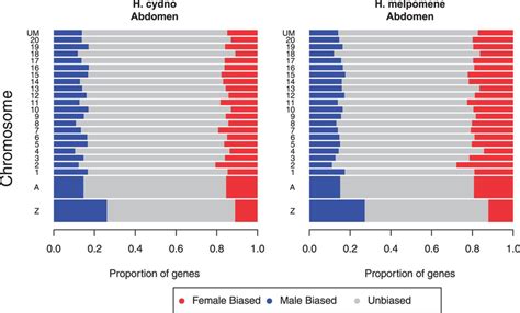 Proportions Of Sex Biased Genes Across The Chromosomes In Abdomens