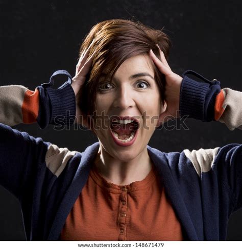 Woman Yelling Hands On Head Stock Photo 148671479 Shutterstock