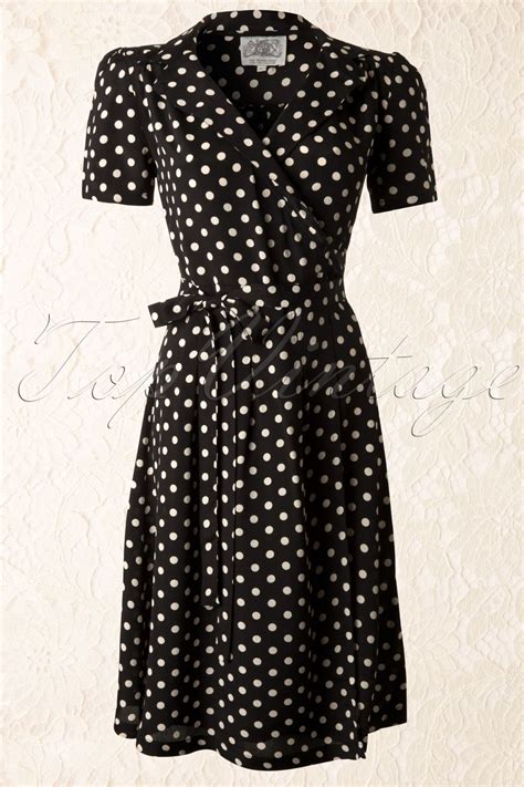 The Seamstress Of Bloomsbury 40s Peggy Wrapover Dress In Black And