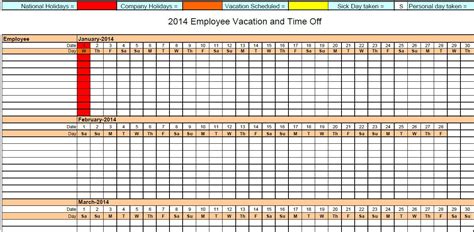 Printable Pdf 2014 Employee Absence Vacation Tracking Calendar