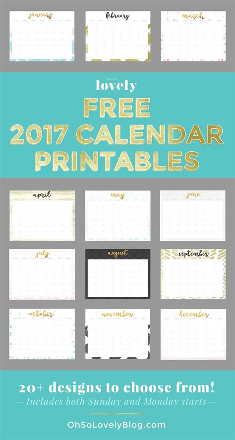 Oh So Lovely Free 2017 Printable Calendars 20 Design Options