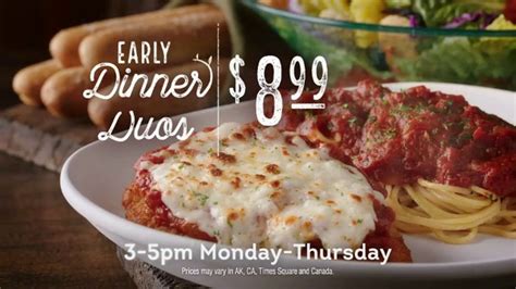 Check out these awesome olive garden early dinner special and also allow us understand what you think. Olive Garden Early Dinner Duos TV Commercial, 'Delicious Combinations' - iSpot.tv
