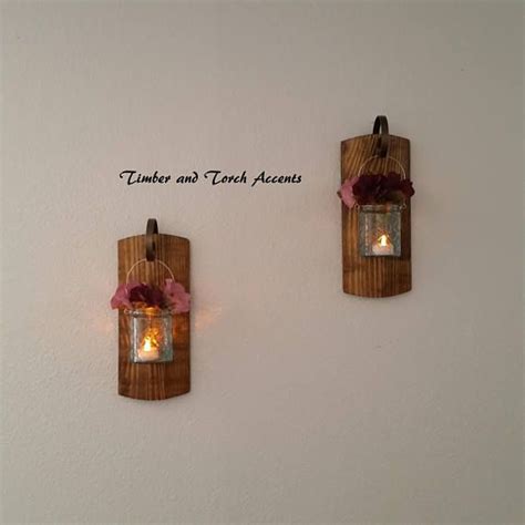 Pair of rustic authentic barn wood mason jar sconces. Wooden wall sconce Wood candle holder Primitive country ...