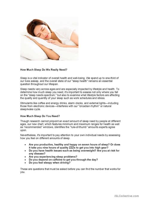 How Much Sleep Do We Really Need English Esl Worksheets Pdf And Doc