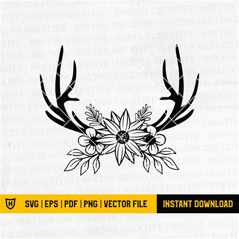 Floral Deer Antlers Svg File Deer Antlers Flowers Svg Etsy Deer