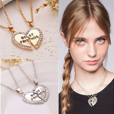 Fashion Jewelry Best Friend Necklace Pendants Crystal Splicing Gold