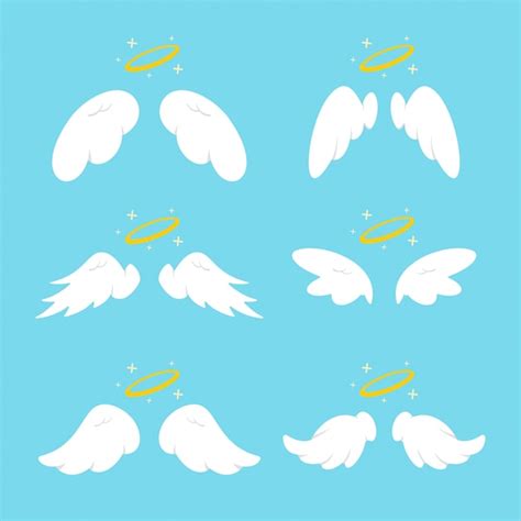 Premium Vector Cute Angel Wings With Halo Vector Cartoon Flat