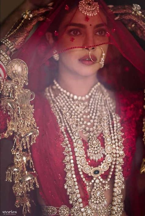 Priyanka Chopras Red Lehenga By Sabyasachi Wearing Diamond Heritage Jewellery Click On Picture