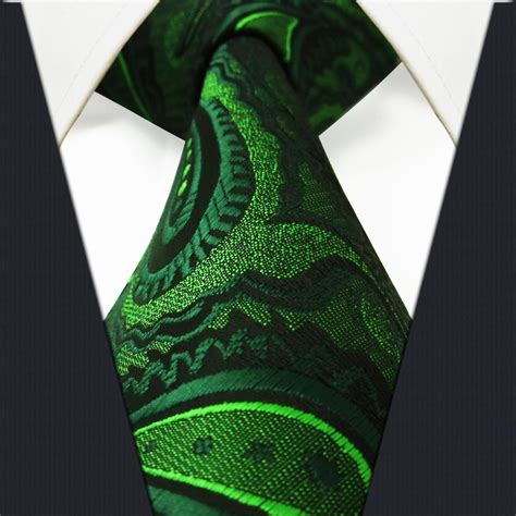S18 Paisley Floral Dark Green Black Mens Neckties Ties 100 Silk Extra Long Jacquard Woven Brand