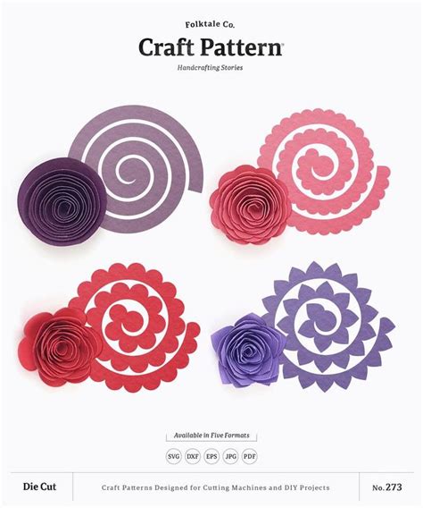 Four Paper Flowers Are Shown In Different Colors And Sizes With The