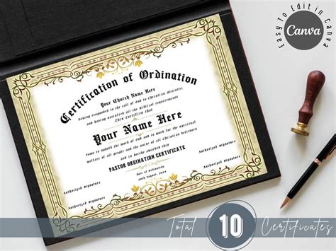 Complete Set Of 10 Certificate Of Ordination Template Bundle 10 Diy