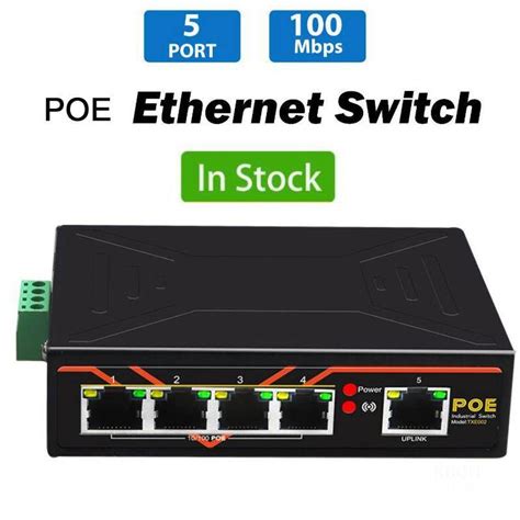 5 Port Industrial Ethernet Switch 48v 10100mbps Suis Rangkaian Poe Din