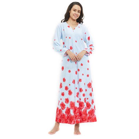 Velvet By Night Sky Blue Cotton Full Sleeves Printed Full Nighty For Women Buy Velvet By Night