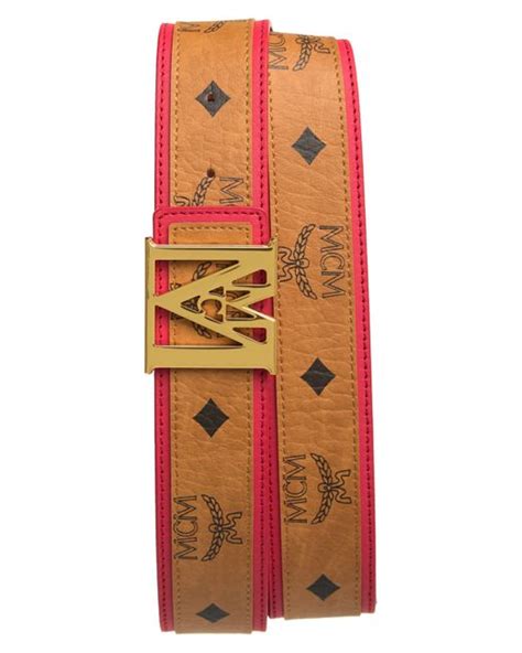 Mcm Mena M Buckle Reversible Faux Leather Logo Belt In Firefly Red At