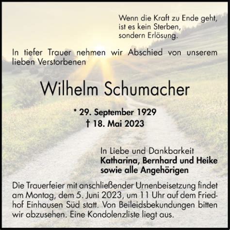 Traueranzeigen Von Wilhelm Schumacher Trauerportal Ihrer Tageszeitung