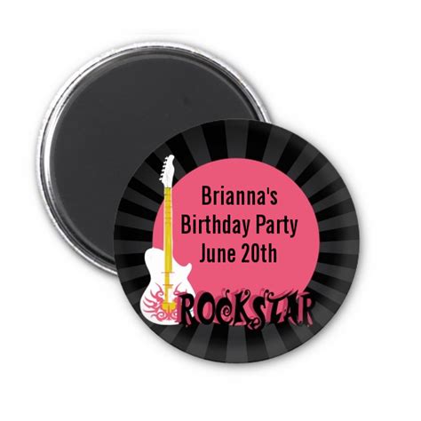 Rock Star Guitar Pink Personalized Birthday Party Magnet Favors